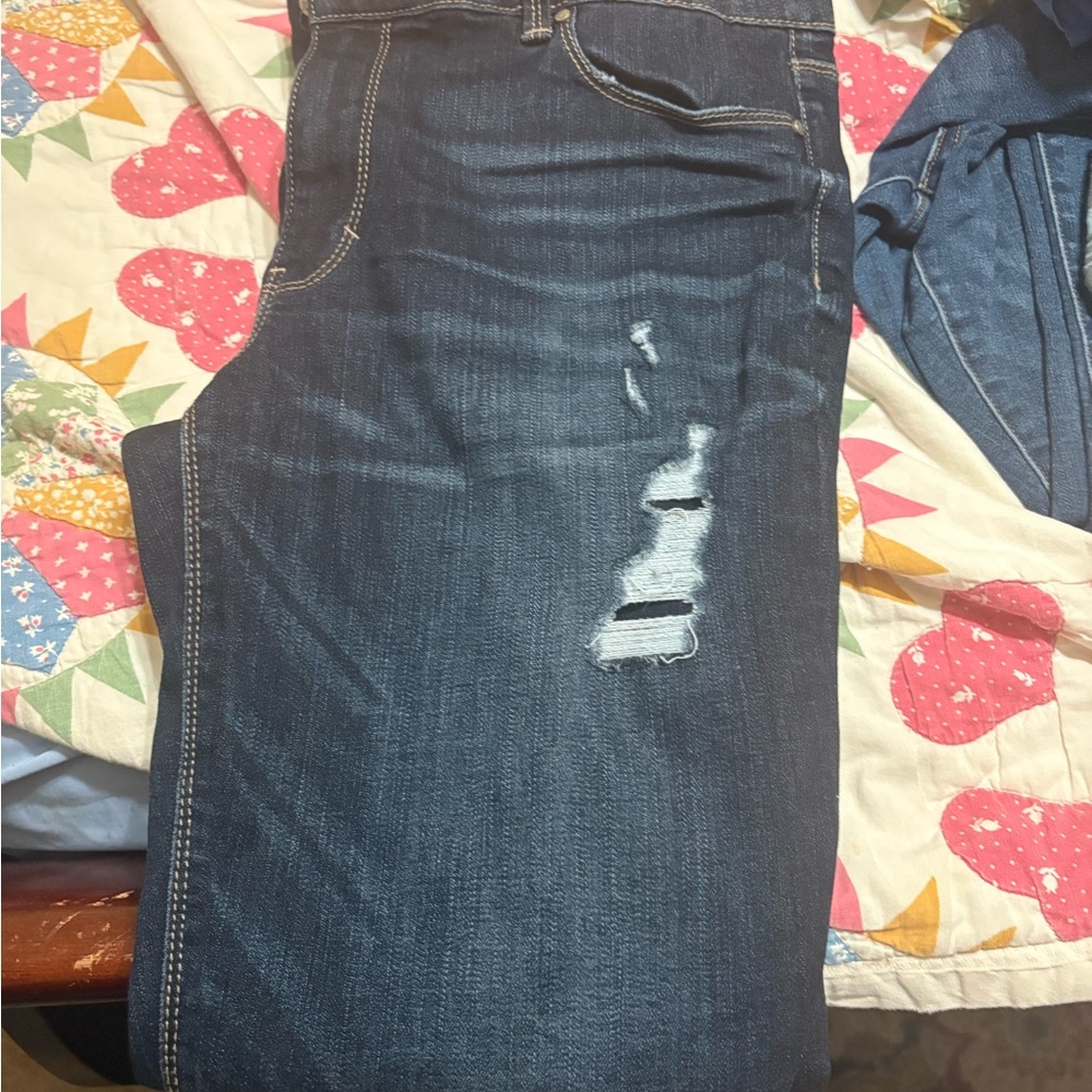 White House Black Market Blue Skinny Jeans with Distressed Details